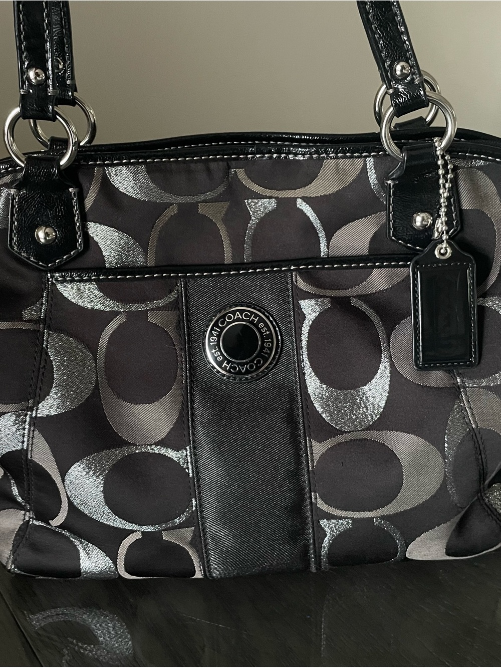 Coach Black and Silver Signature Shoulder Bag